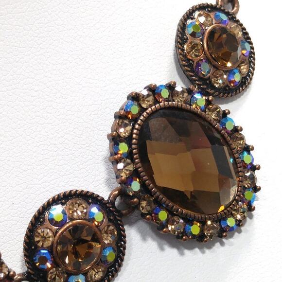 Vintage Topaz Aurora Borealis Rhinestone Copper Tone Choker Necklace 16” - Picture 8 of 9